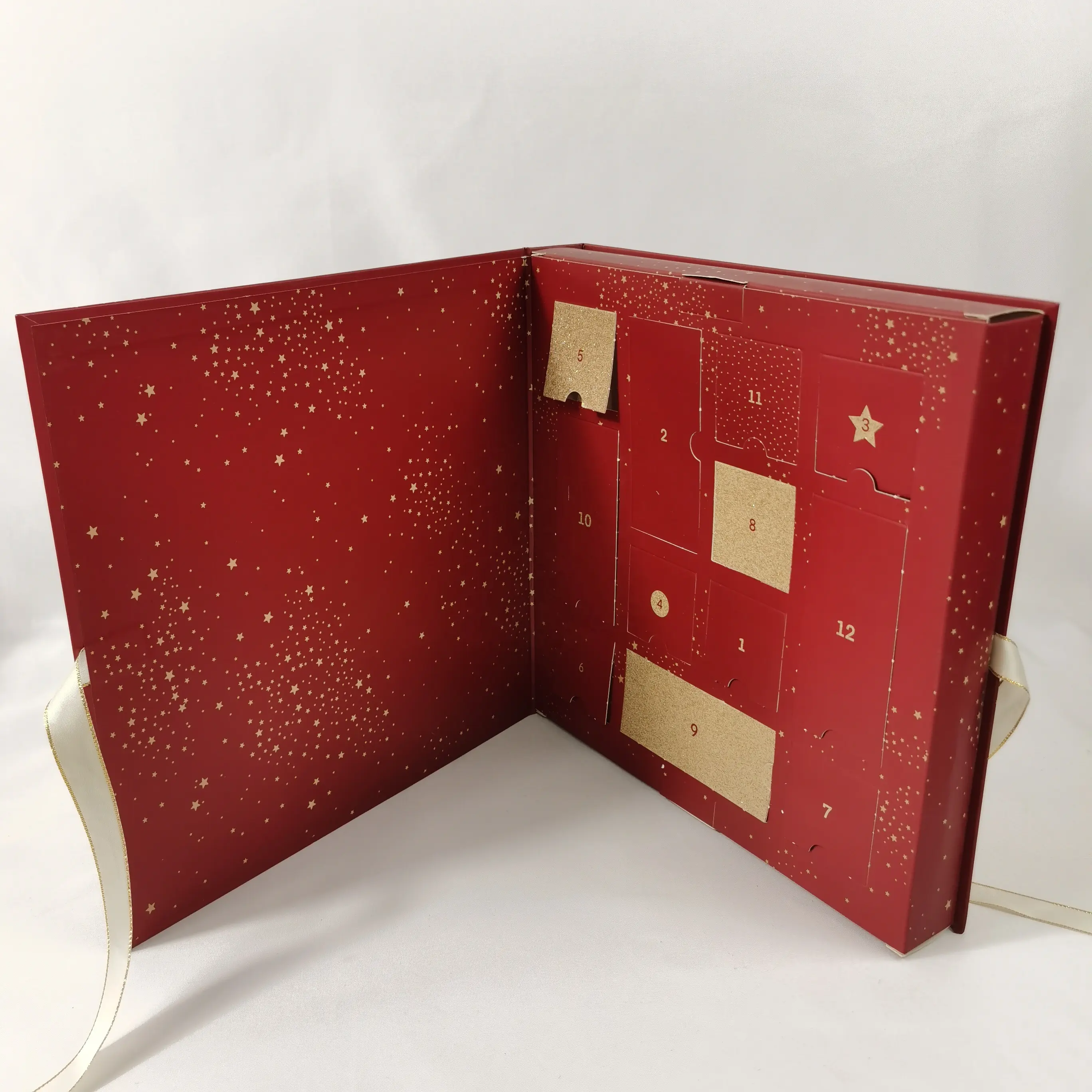 Benutzer definierte Schokolade Advents kalender Leere Luxus Pappe Papier Geschenk Kosmetik verpackung Countdown Weihnachten Advents kalender Box