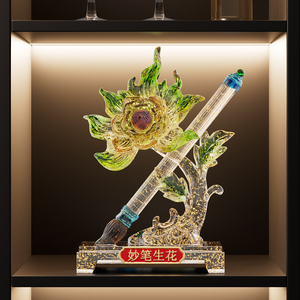 Sculpture de fleur en verre avec feuilles d'or, artisanat artistique, cadeau créatif, décoration d'intérieur, ornement pour étagère de salon - Product Image 4