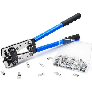 Kit de pinces à sertir manuelles robustes en acier au carbone métrique non isolées pour cosses de câbles et connecteurs, avec poignée moulée en plastique - Product Image 1