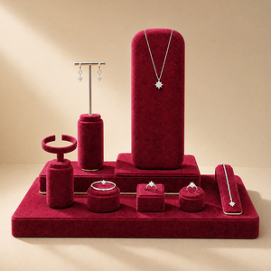 Zebopak Burgundy <b>Red</b> Velvet Jewelry Display Set with Necklace Bust T Bar Earring Ring Cone <b>Bracelet</b> Cuff Chain Tray Manufacturer - Product Image 1