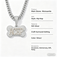 Collar con Colgante de Letra Unisex, Estilo Hip Hop, con Incrustaciones de Moissanita VVS 3D, Plata de Ley 925, Chapado en Oro de 18K