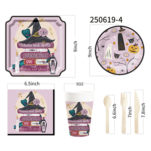 DAMAI Halloween Party Disposable Paper Plates Customized Pumpkin Witch Hat Printing Paper Dessert Plates Tableware Sets - Product Image 5