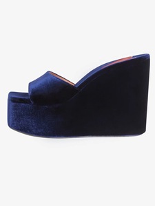 Nuovi Arrivi Estivi: Ciabatte con <span class=keywords><strong>Zeppa</strong></span> e Plateau per Donna, Tacchi Alti, Punta Quadrata, <span class=keywords><strong>in</strong></span> Velluto <span class=keywords><strong>Blu</strong></span> Vino - Product Image 5