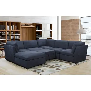 Customized L Shaped Corner Blue Velvet Fabric luxury sofa bed with Ottoman furniture living room Multi-seats Sofa Bed