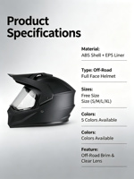 Casque de moto tout-terrain, coque en ABS, visière transparente, casque intégral