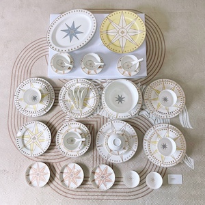Collection de Vaisselle en Porcelaine Fine à Motif Étoilé, 41 Pièces, Style Européen de Luxe, Assiettes de Présentation Incluses – Meilleures Ventes - Product Image 1