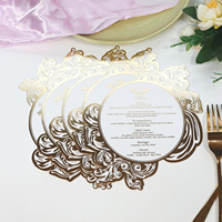 Tarjetas de menú de fiesta de papel elegantes únicas de muestra gratis con forma personalizada y texto de lámina dorada para decoración de eventos de boda y cumpleaños