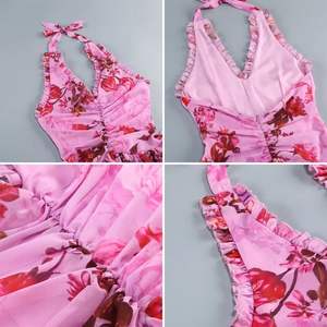 Robe longue élégante et décontractée à imprimé floral, col en V sexy, volants, dos nu, fente latérale, lavable, idéale pour les soirées, la plage et les vacances - Product Image 4