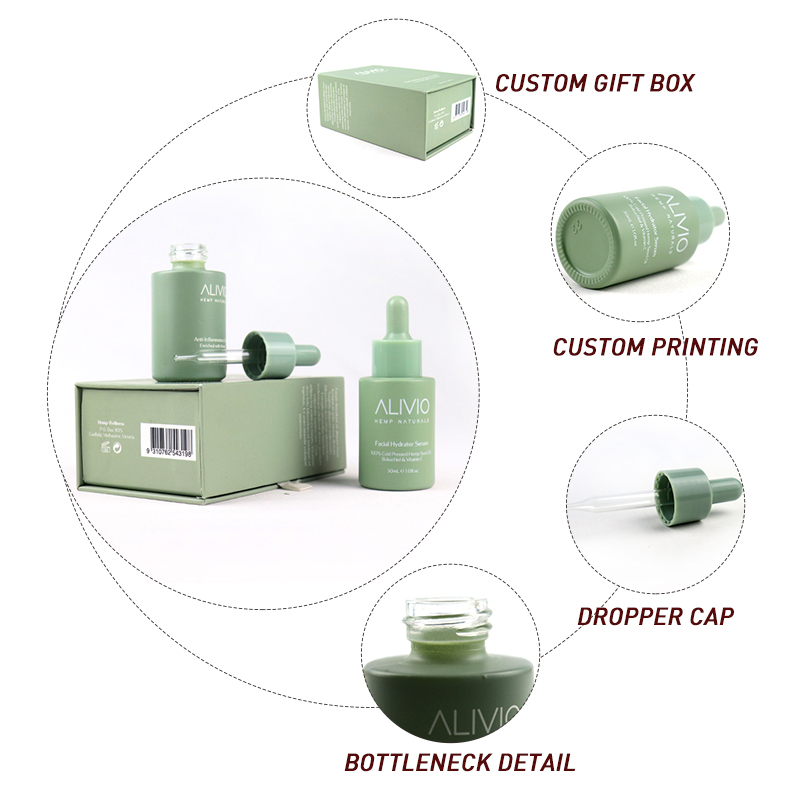 30ml Flat Shoulder Essential Serum Dropper Bottle Frosted Glass With Gift Box Packaging