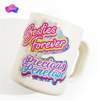 Autocollants personnalisés découpés au laser holographiques brillants, imperméables, adhésifs, mignons, avec logo de dessin animé pour ordinateur portable et tasse