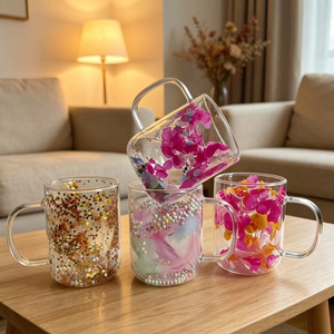 <b>Double</b>-<b>Walled</b> Glass Dried Flower Cup With Handle High Borosilicate Heat Resistant Tea Coffee <b>Mug</b> For Home Use - Product Image 2
