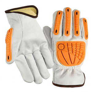 Gants de travail en cuir blanc avec paume et doigts antidérapants orange, poignets froncés, gants de sécurité polyvalents - Product Image 1
