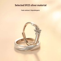 Cincin Perak Sterling S925 Pasangan Bunga Iris untuk Pria & Wanita, Desain Mewah Ringan Kelas Atas Model QL223