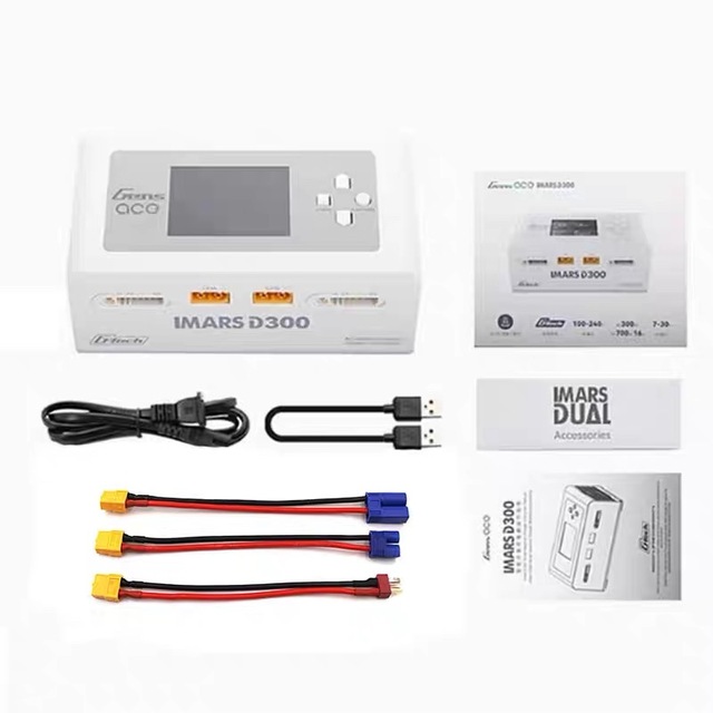 Gens Ace IMars D300 Dual Channel Smart Balance Charger AC/DC 300W 15A Per Channel 1-6S LiPo LiHV Charger for Agriculture Drone