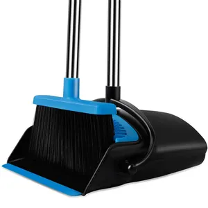 Household Cleaning Tools Windproof Stainless Steel Long Handle Plastic Brooms And Dustpan Set