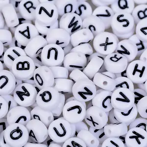 Contas de letras do alfabeto 100, 4x7mm pçs/saco, acessórios de joias diy de plástico acrílico personagem A-Z redondo plano