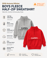Nouveau Pull Polaire Garçon Automne Hiver 2026, Col Montant Demi-Zip, Coupe Ample, Broderie Lettres, Chaud et Décontracté, Haut Enfant, Vente en Gros