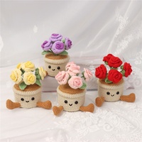Ornamen Boneka Benang Wol Buatan Tangan, Tanaman Pot Mawar Rajutan Tangan yang Lucu, Dekorasi Rumah, Bunga Buatan Realistis, Produk Siap Pakai