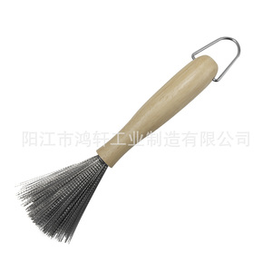 Brosse de nettoyage de cuisine en acier inoxydable avec manche en bois et fil de cuivre, type suspendu, long manche HX-CB019 - Product Image 2