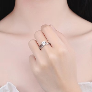 Ensemble de bagues en argent sterling S925 avec étoile de <span class=keywords><strong>rivière</strong></span> et diamant à quatre griffes, serti d'un moissanite de 0,5 ct, bague de fiançailles de luxe légère et tendance, cadeau de mariage - Product Image 5