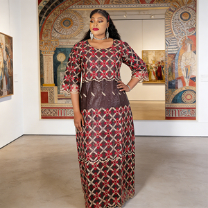 H&D SP-132 Nuovo Design Abiti Africani Ricamati in Bazin Riche Vestito Lungo per Donne - Product Image 1