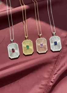 9KT Gold Natural / Lab Grown Octagon Gemstone & Diamonds Embossed Baguette Unisex Pendant <b>Necklace</b> - Product Image 2