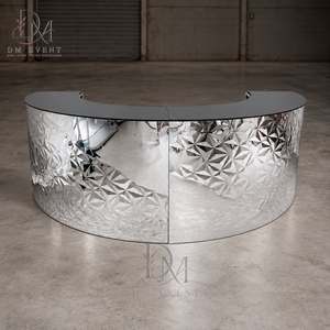 Barra de Bar Redonda Plegable de Acero Inoxidable Dorado Personalizada con Panel Acanalado Dorado y Tapa de Vidrio Templado Desmontable - Product Image 2