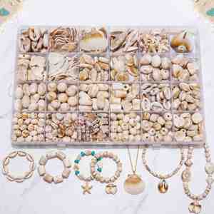 Kit de Fabricación de Joyería con Cuentas de Conchas Estilo Océano, Juego de 24 Rejillas de Cuentas Sueltas para Manualidades de Pulseras y Collares - Product Image 1
