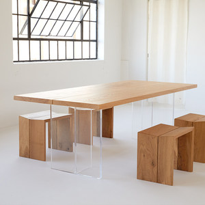 Mesa de Comedor Rectangular Grande de Madera Maciza de Fresno Blanco, 6 Plazas, con Acrílico Suspendido, Estilo Nórdico Japonés para el Hogar - Product Image 4