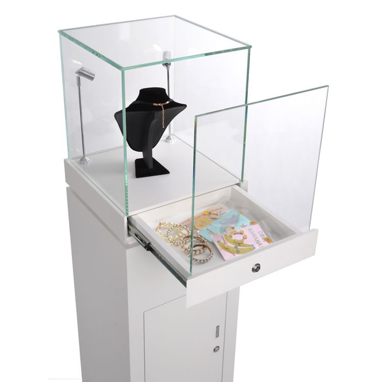 Apache Customized Light Duty Luxury Jewelry Display Case with Lock Floorstanding Four-sided Showcase for High-End Stores Museums