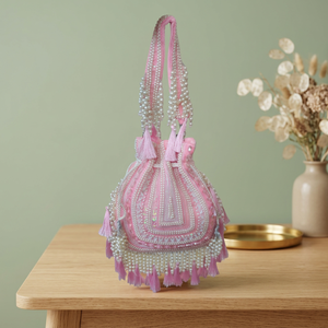 Beaded Evening Clutch Purse with Pearl Embellishment Tassels Handmade Soft Pillow Shape Shoulder Bag <b>for</b> Party & <b>Wedding</b> - Product Image 1