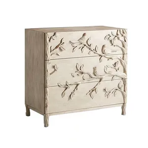 美国乡村复古鸟、花、雕花轻奢华艺术实木橱柜