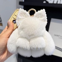 Porte-clés mini lapin en peluche M, fausse fourrure moelleuse, avec longues oreilles, nœud en strass scintillant, porte-clés en fourrure de lapin