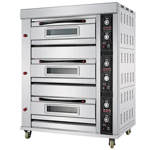 Gas Pizza Oven Automatic Stainless Steel 3-deck 9 -tray Commercial Bakery Oven Restaurant Equipment Gas Heating 3 Deck 9 Trays /