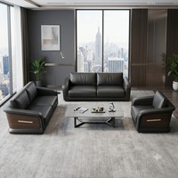 Ensemble de canapés de bureau modernes de luxe écologiques à trois places en cuir, fauteuils et canapé-lit pour réception commerciale