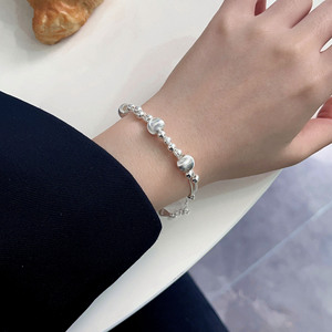 S925 Sterling Silver Beaded <b>Bracelet</b> Round <b>Ball</b> Design Women's Everyday Wear Jewelry - Product Image 1