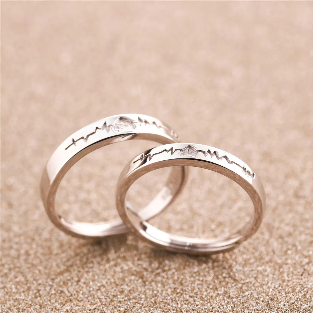 Simple Design Trendy Carved Ring Sets Plain Value 925 Silver Infinity Heartbeat Couple Rings