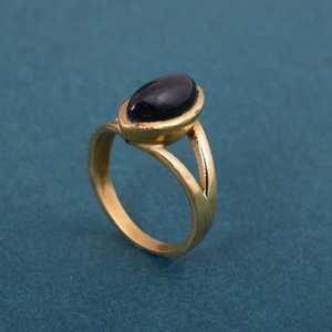 Bague en obsidienne noire marquise, plaquée or 14 carats, en laiton, bijoux bohèmes pour mariage, fiançailles, cadeau - Product Image 3