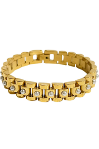 Chaîne à maillons plaquée or PVD 18K Chunky CZ Crystal Band Bracelet en acier inoxydable Bijoux de mode - Product Image 3