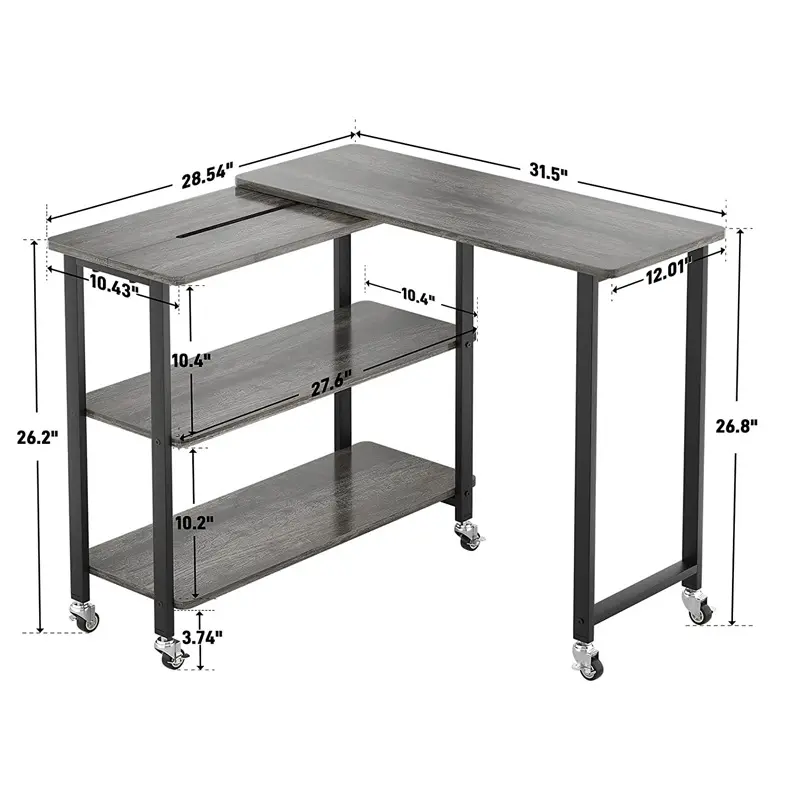 Mode bois bureau bureau Table coin meubles bureau bureau en forme de L avec étagères fer Modem bureau de fichiers moderne