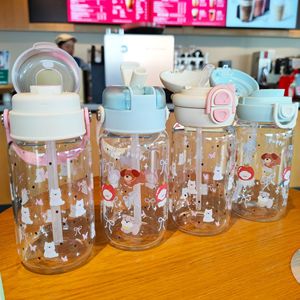 Heat Resistant Borosilicate Glass Water Bottle 500Ml With <b>Straw</b> Portable Travel <b>Cup</b> Cartoon Design Double <b>Lid</b> For Tea Brewing - Product Image 3