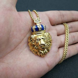 Collier pendentif tête de lion en acier inoxydable avec zircone cubique, bijoux hip hop pour homme, cadeau - Product Image 5