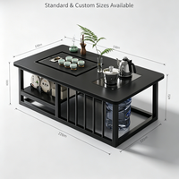 Table à thé Kung Fu noire avec bouilloire électrique intelligente et plateau de drainage, table basse en métal noir avec rangement pour salon et bureau