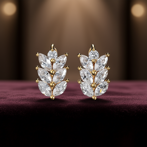 Orecchini a perno E1694 placcati oro con cristalli, a forma di pianta, gioielli di lusso da donna per feste, montatura a griffe in lega di zinco - Product Image 2