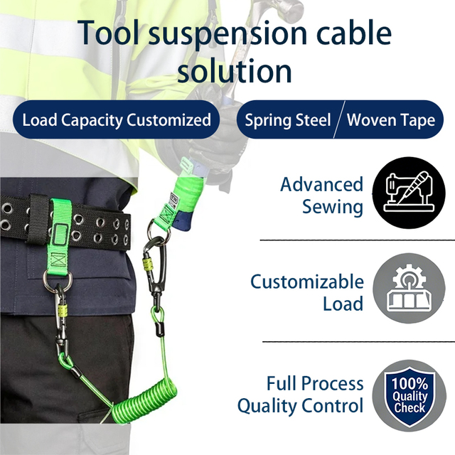 Custom Coil Lanyard Manufacture Aluminum Lockable Carabiner Anti Lost Tool Leash Spring Rope Outdoor Climbing Aerial