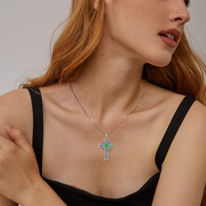 Changda 925 gioielli con trifoglio in argento Sterling Irish ciondolo regalo protettivo religioso con conchiglia celtica Bling croce collana - Product Image 6