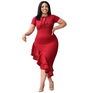 Produit le plus vendu Nouvelle robe à volants décontractée en dentelle de couleur unie pour femmes grande taille - Product Image 3