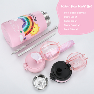 SilverJet Kids Stainless Steel Water <b>Bottle</b> 350ml Double Wall Insulated With <b>Straw</b> Leakproof Lid Cute Design For School Outdoor - Product Image 6