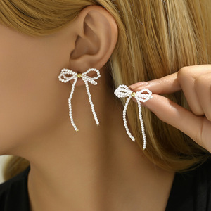 Bowknot Pearl Stud Earrings For Women Everyday Wear Geometric Design EH4341 - Product Image 1