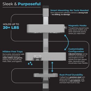 Organizador de <span class=keywords><strong>Ducha</strong></span> Higiénico Resistente al Óxido - Organizador de Baño Colgante con Estantes Ajustables, Bandejas Fáciles de Limpiar y Ganchos Magnéticos - Product Image 1